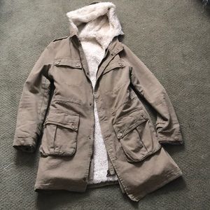Very warm olive green cotton canvas  Anorak jacket